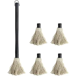 Grill Basting Mop,  18 Inch Grill Basting Brush BBQ Mop Black Wooden Long Handle with 4 Extra Replacement Heads for Grilling  Barbecue Steak