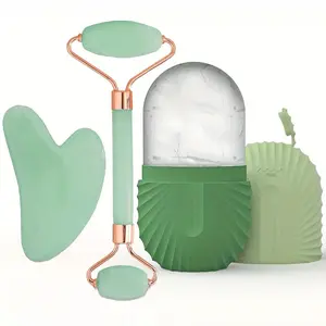 3 Counts Ice Face Roller Facial Skincare Ice Roller Set,Facial Roller GuaSha FaceTool Set,Face Massage Roller Lifting Contouring Skin Care Tool Beauty Set Face Massage Tool Roller Ice Facial Roller Mold Cube, Reusable & Leakproof, Green