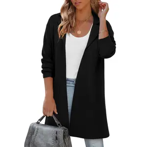 CHICZONE Women's Pocket Drop Shoulder Knitting Cardigan Sweater for Fall, Comfort Hooded Long Sleeve, Textured Open Front, Ideal for Fall Wear