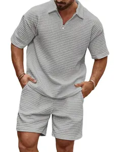 Men's Plain Solid Color Short Sleeve Knit Polo Shirt & Shorts Set, Loose Casual Fashion Cozy Breathable Two-piece Outfits for Summer, Men's Clothes for Daily Wear