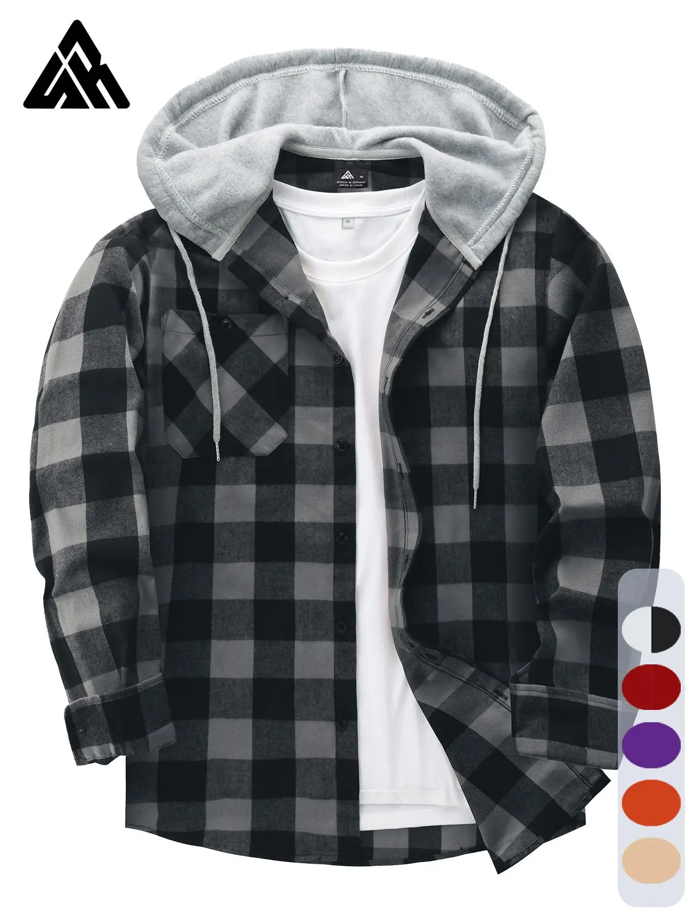 Men's Plaid Print Button Front Drawstring Hooded Shirt, Regular Fit Casual Long Sleeve Pocket Top for Daily Wear, Men's Clothes for All Seasons