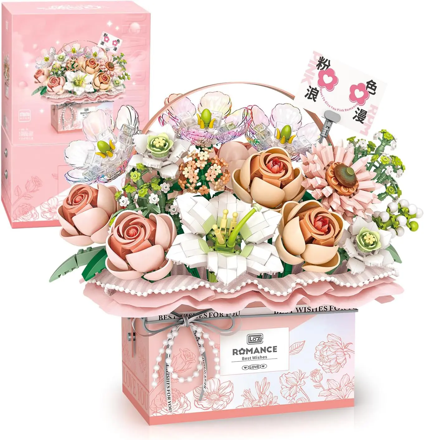 1212 PCS Artificial Rose Flower Building Set, Purple Decorative Rose Bouquet Gift Box with Handheld Case, LED Light Strip for Room Decor & Mother's Day Gift, Rose Bouquet Gift Box Purple