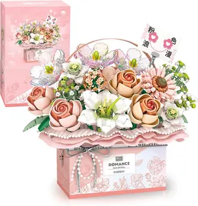 【Mother's Day Gift】1212 PCS Block Rose Flowers Bouquet Building Set with Handheld Box & LED Light Strip for Kids Her Him Girlfriend Mom Birthdays Gift