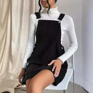 Women'sAdjustableStrapPinaforeBibCorduroyOverallsDress