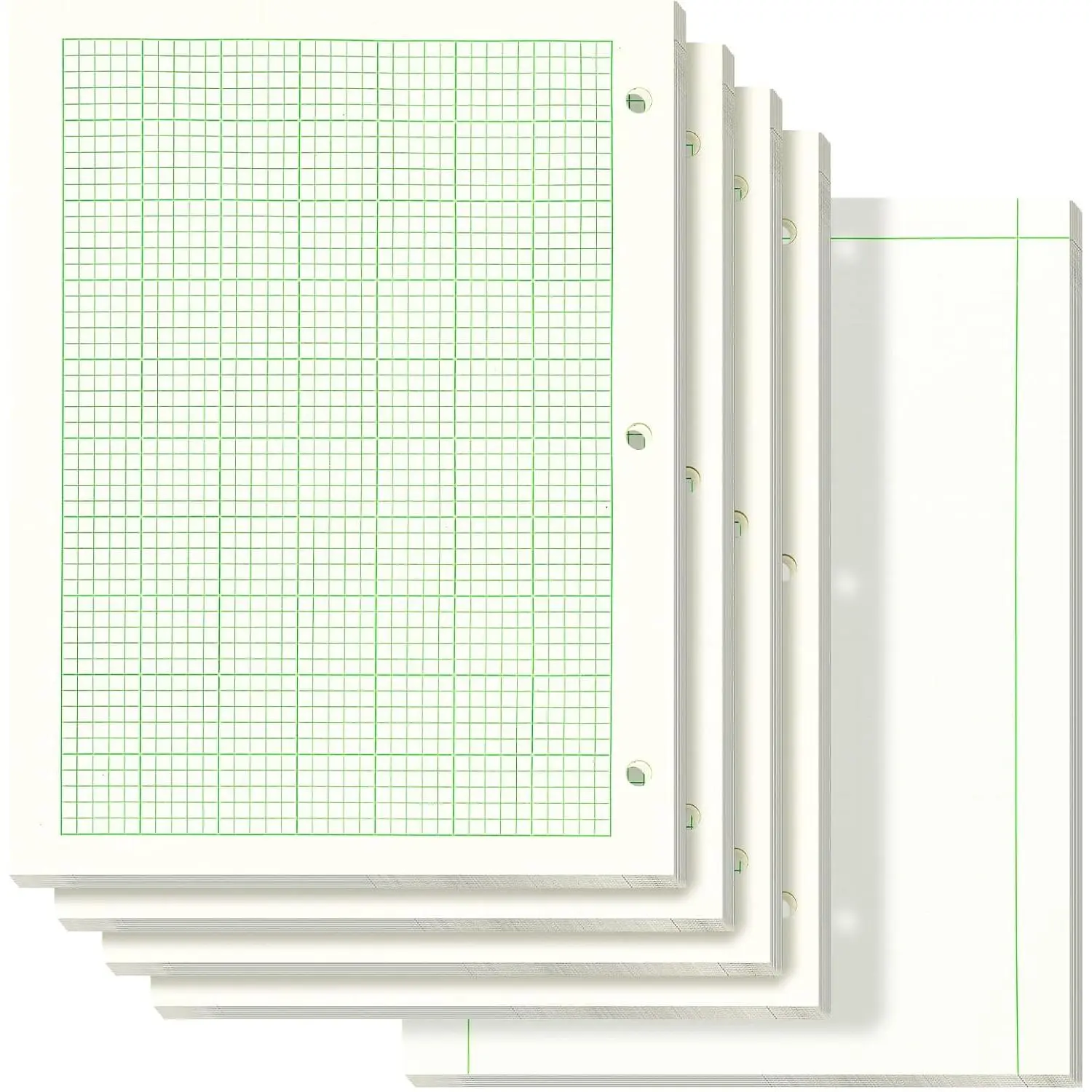 5 Pack Engineering Computation Pad 5 Squares Per Inch 8.5" x 11" Engineering Graph Paper Notepad 100 Sheets Per Pad, 3 Hole Punched(Beige, Green)