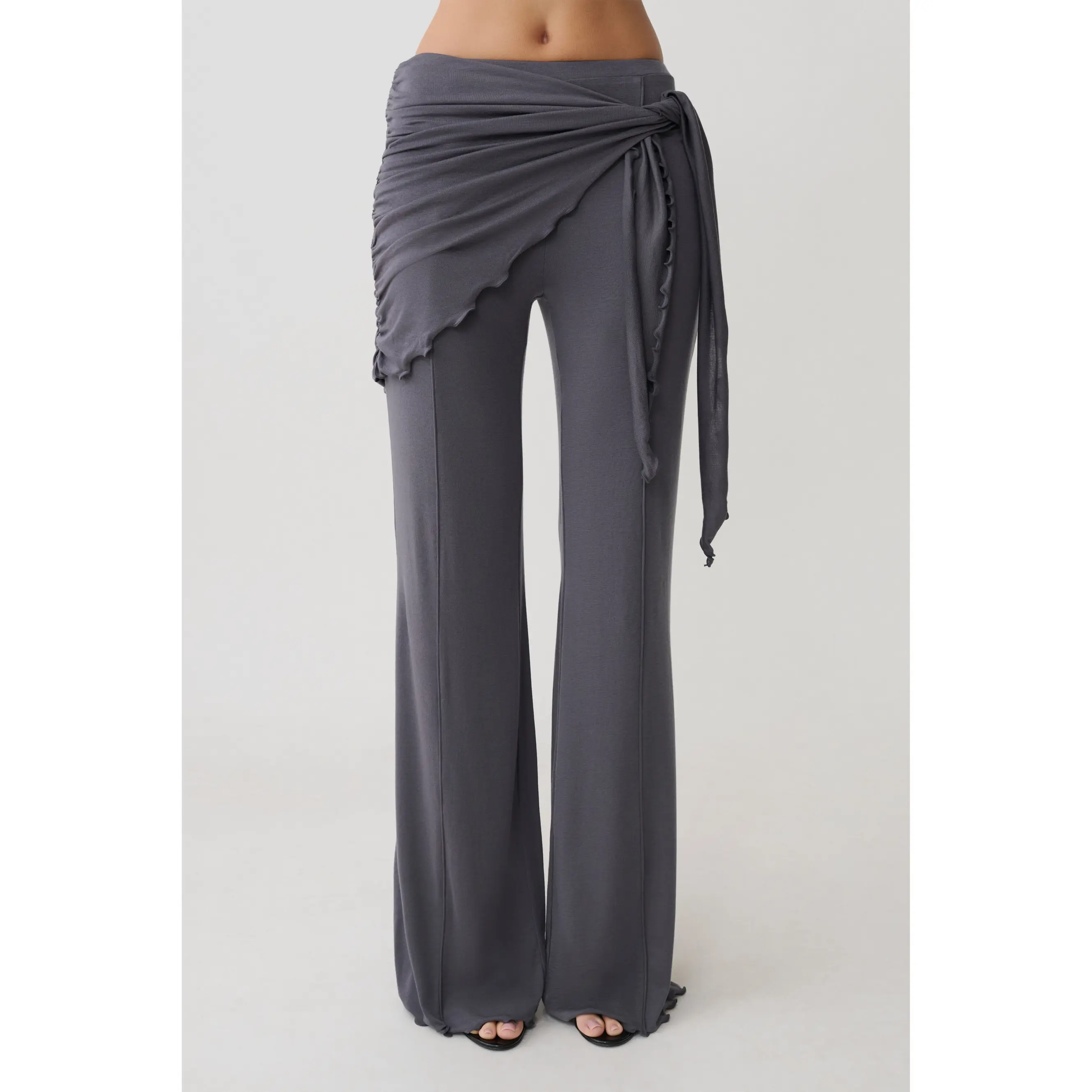 Anfie Straight Leg Pants With Waist Wrap - Grey
