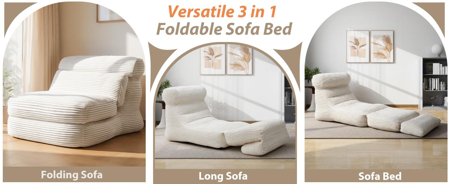 Folding Sofa Bed – Convertible Sleeper Chair with Pillow, Back Support & Foldable Mattress. Portable & Comfy Floor Sofa Lounge, Fold-Out Chair Bed for Living Room, Bedroom, or Small Spaces