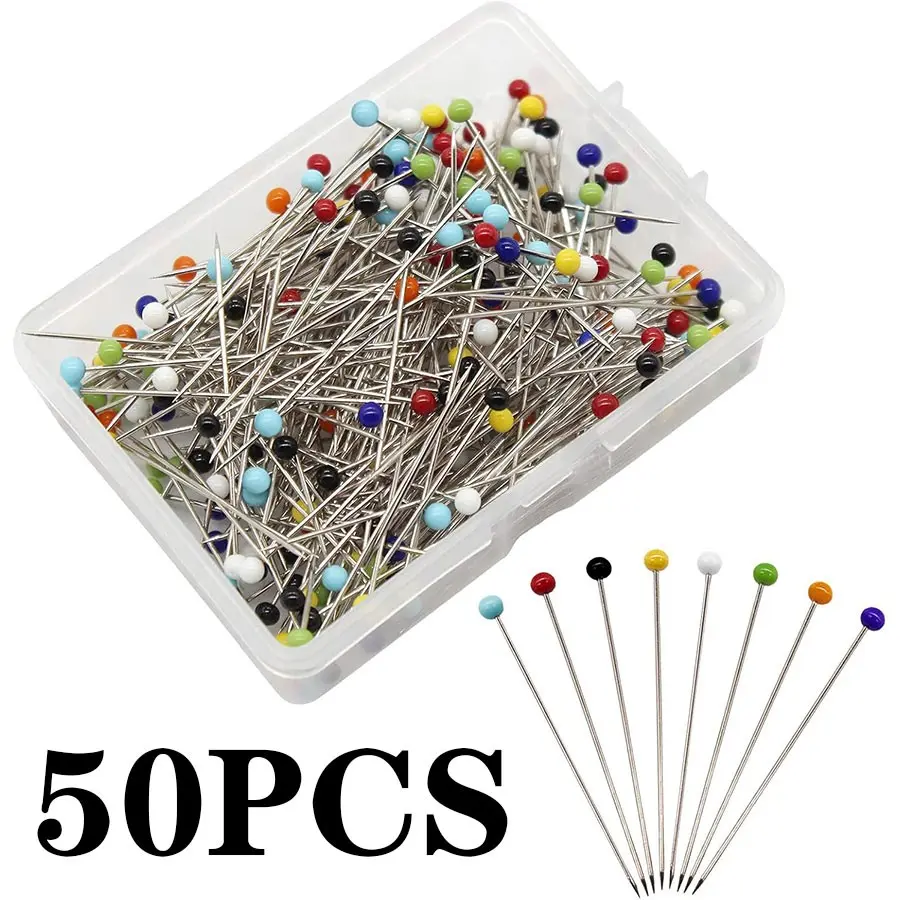 50pcs 1.5 Inch Glass Bead Sewing Pins, Multicolor Ball Head Needles, Plastic Storage Box, Sewing Tools, Sewing Supplies, for Fabric Tailoring Jewelry Decoration
