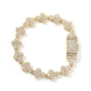 Iced Out Cross Flower Hiphop Bracelet    Chain for Men & Women (Unisex), Bracelet for Men, Jewelry for Men Contain GRA Birthday Gift