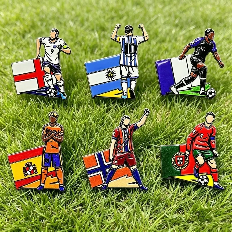 2026 USA Canada Mexico Football Pin Badge Cartoon Alloy Unisex Soccer Player Souvenir Brooch DIY Clothes Bags Hat Scarf Jeans