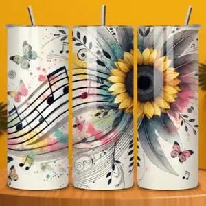Sunflower + music | 20oz Skinny sublimation tumbler transfer print out (TRANSFER ONLY, NOT A FINISHED TUMBLER)