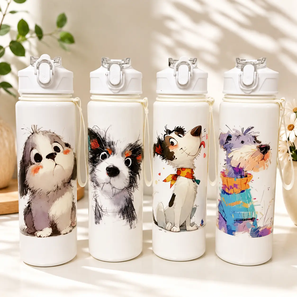 750ml Cute Cartoon Dog Water Bottle Essential for Home Outdoor Travel Camping Sports Ideal Gift for Friends Family Parents