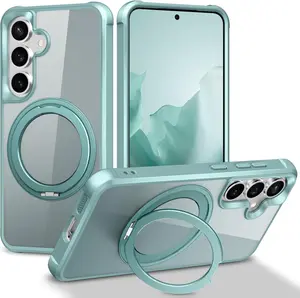Magnetic for Samsung Galaxy S24 & S25 Case with 360° Ring Stand, Compatible with MagSafe, Military Grade Shockproof, Slim Shockproof Translucent Matte Protective Cover for S24 & S25 Protection Smartphone