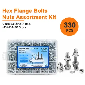 [Summervibes] 330Pcs Metric Hex Flange Bolts Nuts And Washers Assortment Kit Class 8.8 Zinc Plated Anti-Corrosion M6 M8 M10 For Car Truck Motorcycle And DIY Repair