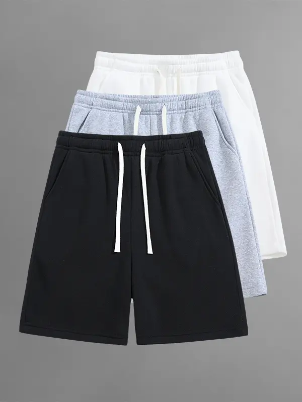3-pack straight men’s summer loose shorts—minimalist, clean design; suitable for household chores, morning workouts, shopping, and outings; neat fit with no restrictions.