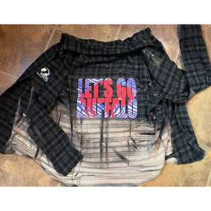 BLEACHED BACK FLANNEL " LET'S GO BUFFALO " IN DARK GREY FLANNEL