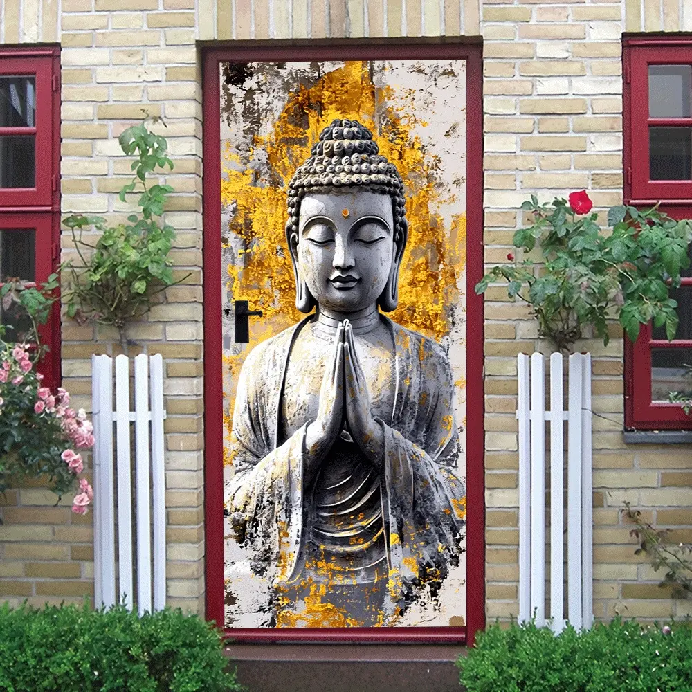 2pcs Chinese Zen Buddha Wall Sticker Living Room Entrance Decor Self Adhesive Waterproof Removable Buddhist Art Mural Home Background Wall Decoration Office Decorative 218178"""Buddha Wall Sticker"""