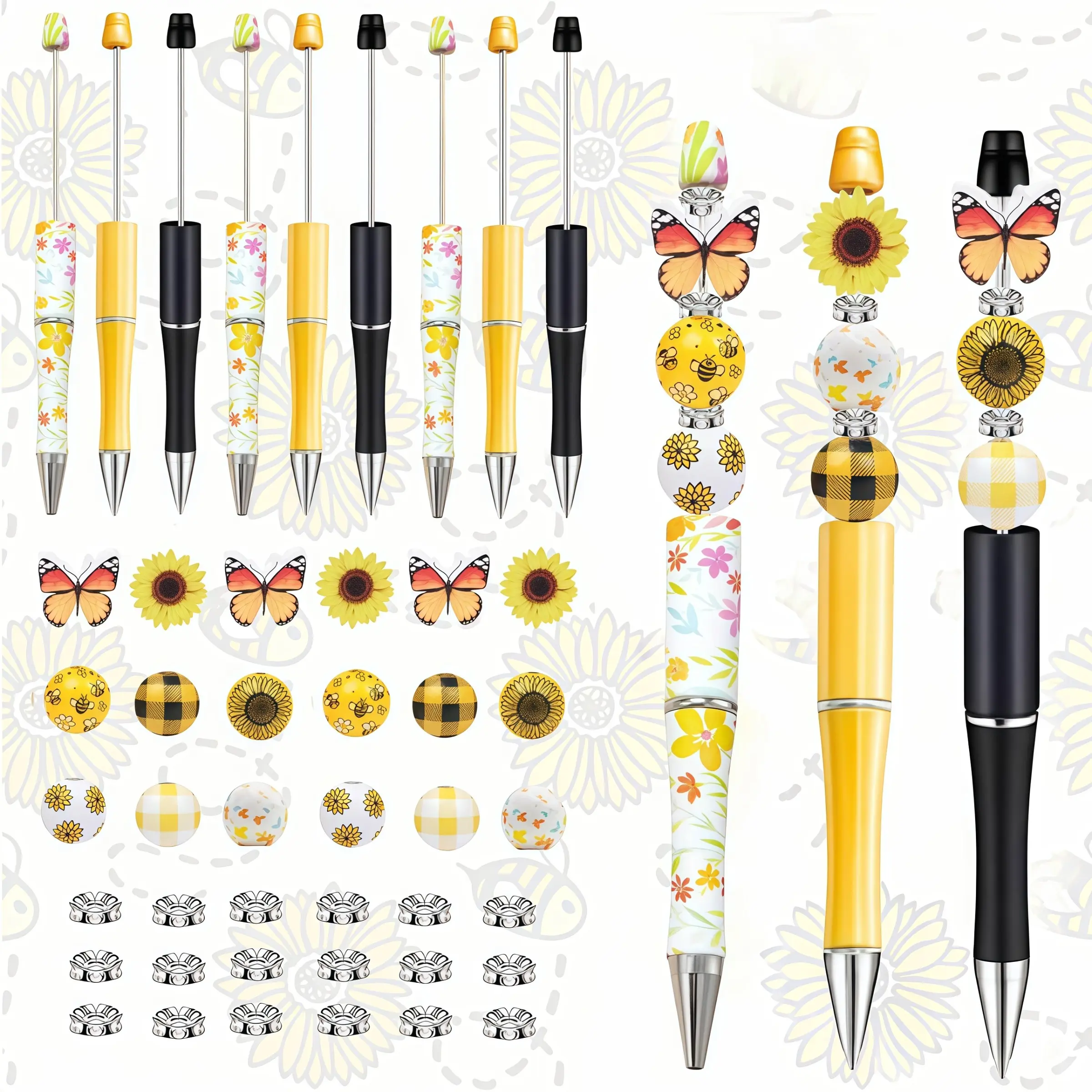 9-Piece Plastic Bead Pen Set, DIY Colorful Silicone Bead Pen Making Kit, Smooth Writing Pens for Women Kids Students Office School, Beaded Pen, Unique Pens