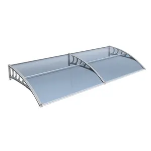 38×80in Outdoor Door & Window Canopy with Drainage - UV, Rain, Snow Protection Awning, Gray Brackets, Gray-Blue Polycarbonate Panels for Porch, Patio
