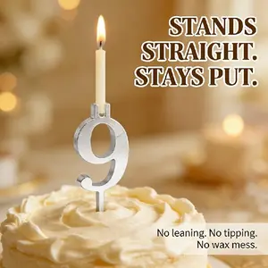 Number Candle Tray Set, Reusable Silver Color Cake Decoration, Adjustable Candle Holder, Birthday Party Accessories, Cake Topper Ornament, Happy Birthday