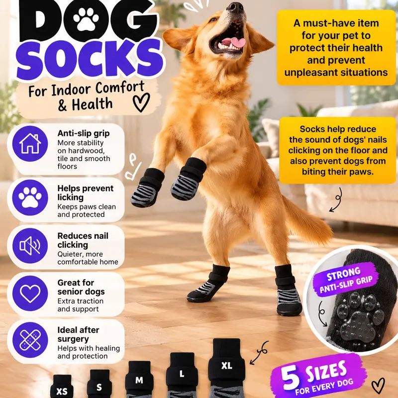 Grippy Dog Socks - Premium Non-Slip Dog Socks & Lightweight Dog Shoes – Paw Protection for Cold Floors, Hot Pavement & Everyday Wear | Cotton & Waterproof Options | XS–XL