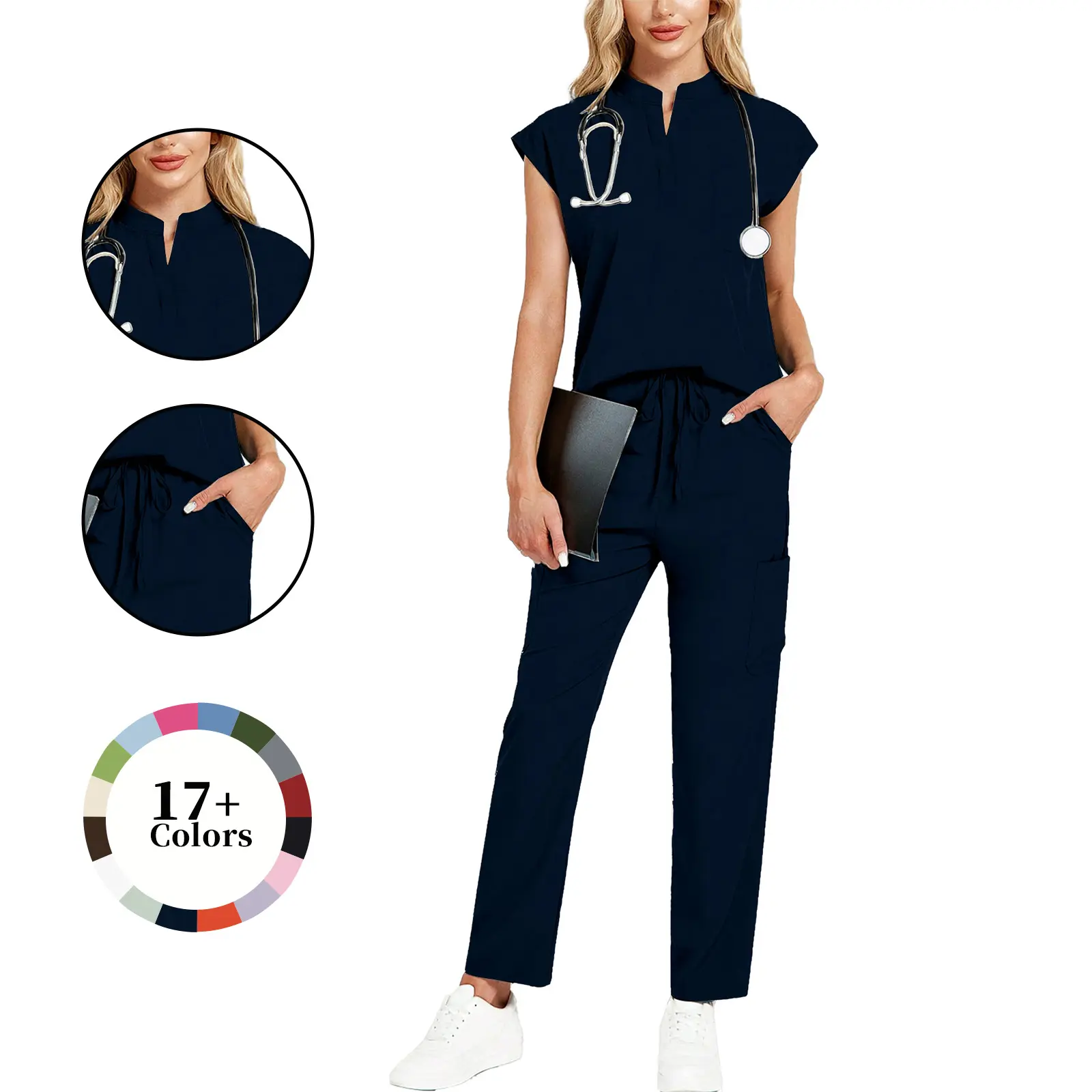 Cimmuovere Women's 2-Piece Medical Scrubs Set V-neck Top & 4-Pocket Pants Comfortable Classic Fit Breathable Fabric Ideal for Nurses & Healthcare Professionals