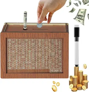 Wooden Money Saving Box for Kids & Adults - Reusable $10,000 Savings Challenge Box with Progress Tracker & Cash Vault, Educational Piggy Bank Gift for Boys Girls 3-12