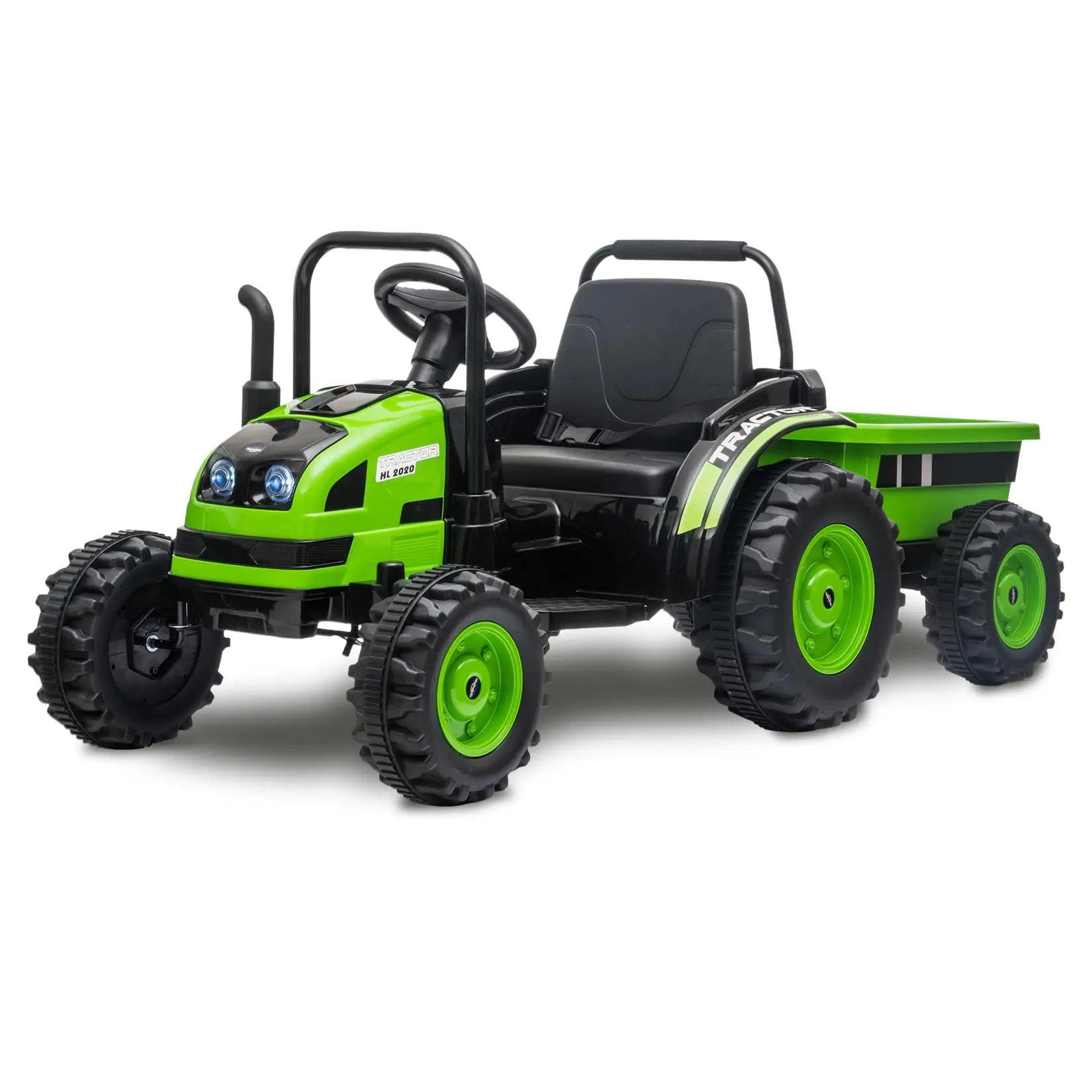 GARVEE Durable Steel Frame Kids' Electric Ride-On Tractor with Trailer - 35W Dual Motors, Remote Control, Unload Button, Music, LED Lights, Audio System, Safety Belt, 42.1 lbs - Ideal for Aspiring Little Farmers Farm Play Ride-On Toy