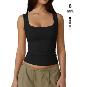 Women's square neck sleeveless vest, slim fit casual vest, suitable for daily wear and home leisure, designed for comfort and fashionRAIMENTRY