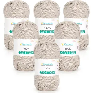Pure Cotton Yarn for Crocheting & Knitting – Soft Sport Weight CYC #2, 6 Skeins (50g Each, 300g Total), Ideal for Dishcloths, Baby Clothes, Socks, Lightweight Scarves（Beige）