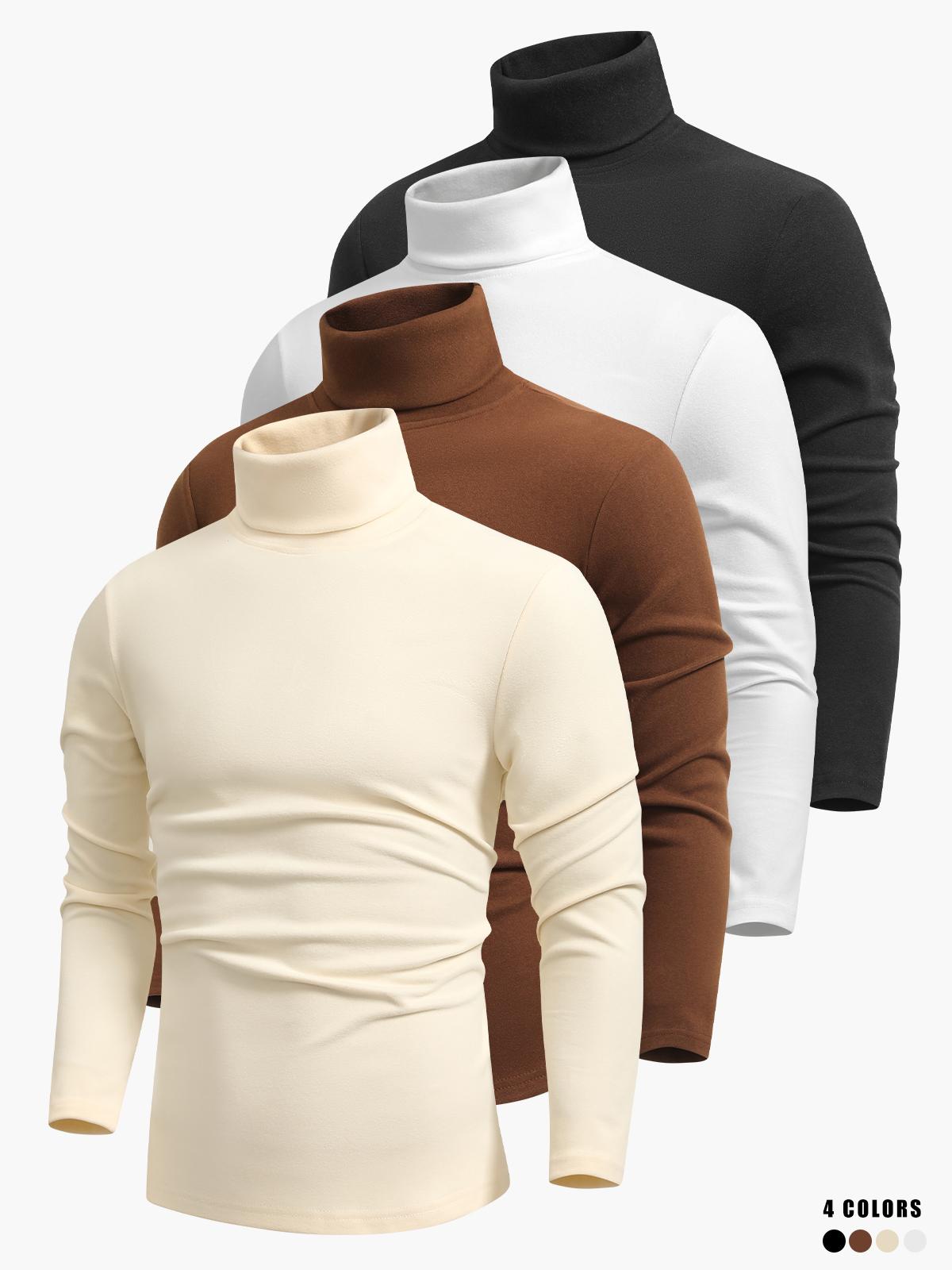 Men’s high-neck fleece sweatshirt, warm and soft fleece base layer, stretchy slim-fit close-fitting underwear, long-sleeve inner top for autumn and winter