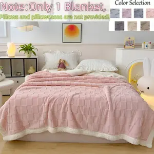 Multicolor Reversible Chessboard Plaid Lamb Velvet Blanket, King Queen Size, Dual-Sided Warm Breathable, Soft Skin-Friendly, Reversible Fluffy Blanket