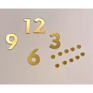 Set of 2 DIY Wall Clock Accessory,Mirrored Self Adhesive Acrylic Numbers (Numerals) and Dashes for a Wall Clock (Gold Mirror, 5CM)