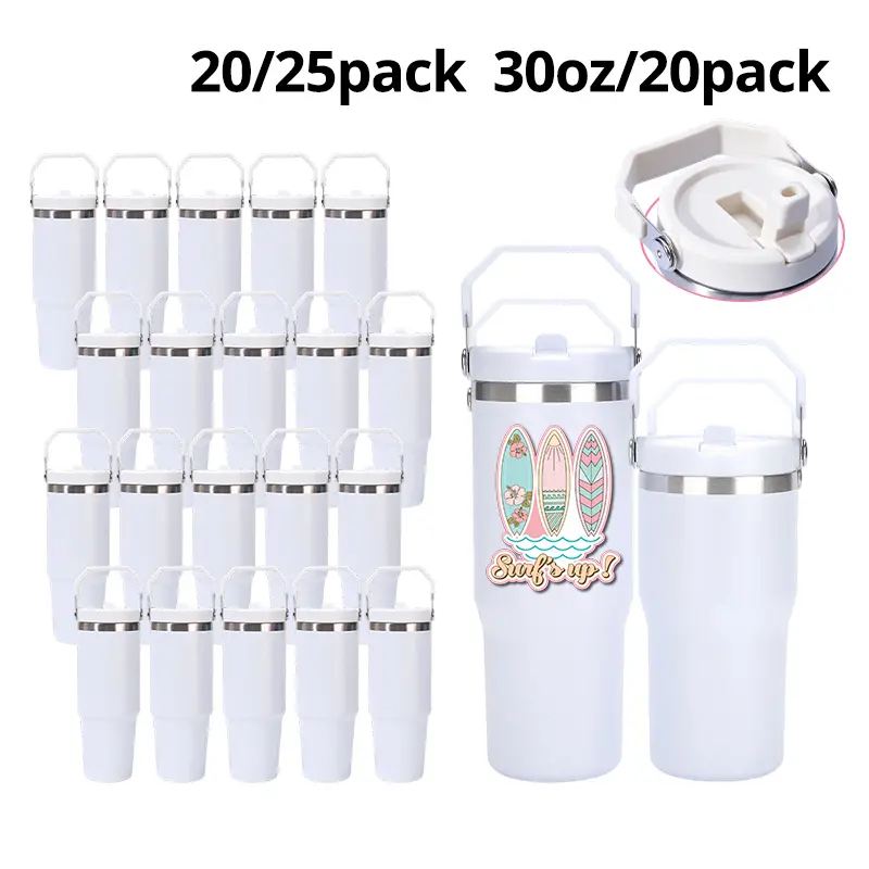 25Pack 20/30oz White Sublimation Tumblers with Handle, Stainless Steel Travel Cups, DIY Blank Drinkware for Heat Press & Custom Printing, USA Warehouse