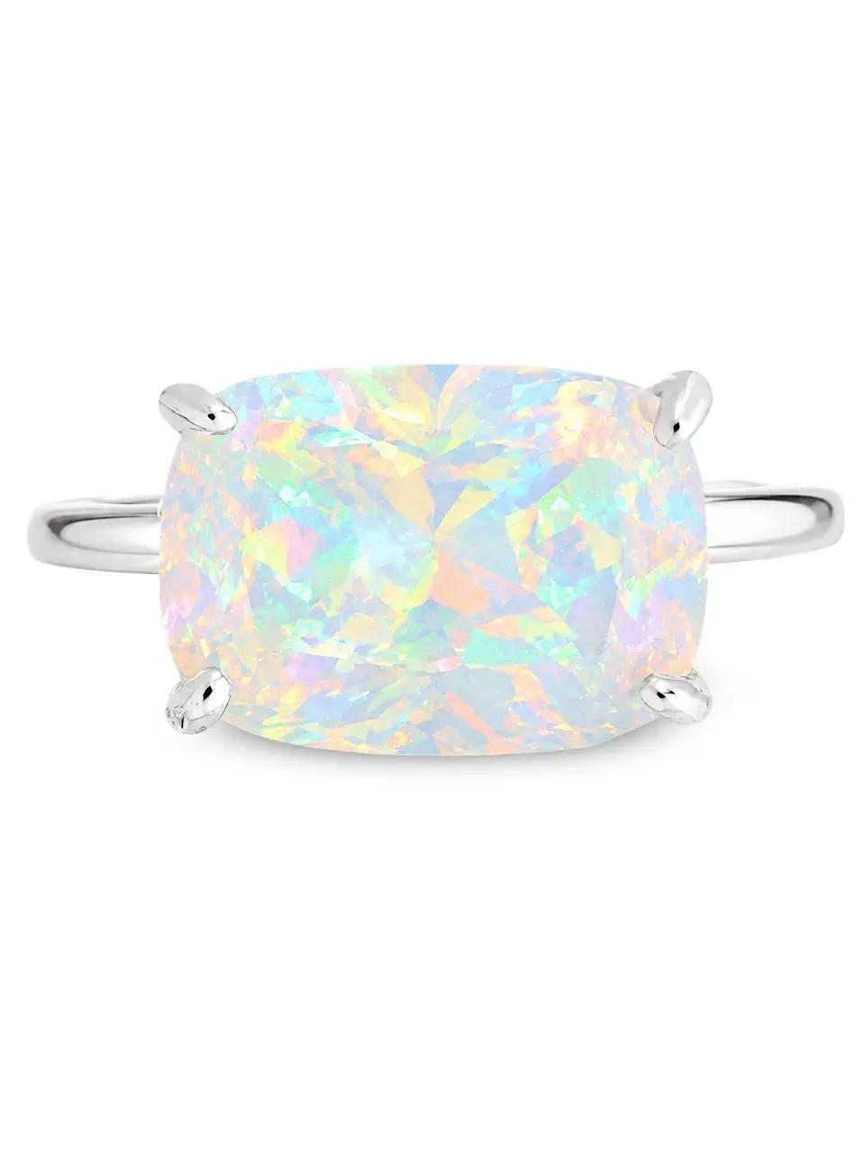 Sterling Silver Opal Cushion East-West Ring