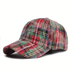Vintage Red & Green Plaid Adjustable Lightweight Baseball Cap, Festive Christmas Design with Merry Christmas Text, Perfect for Holiday Celebrations Casual Headwear