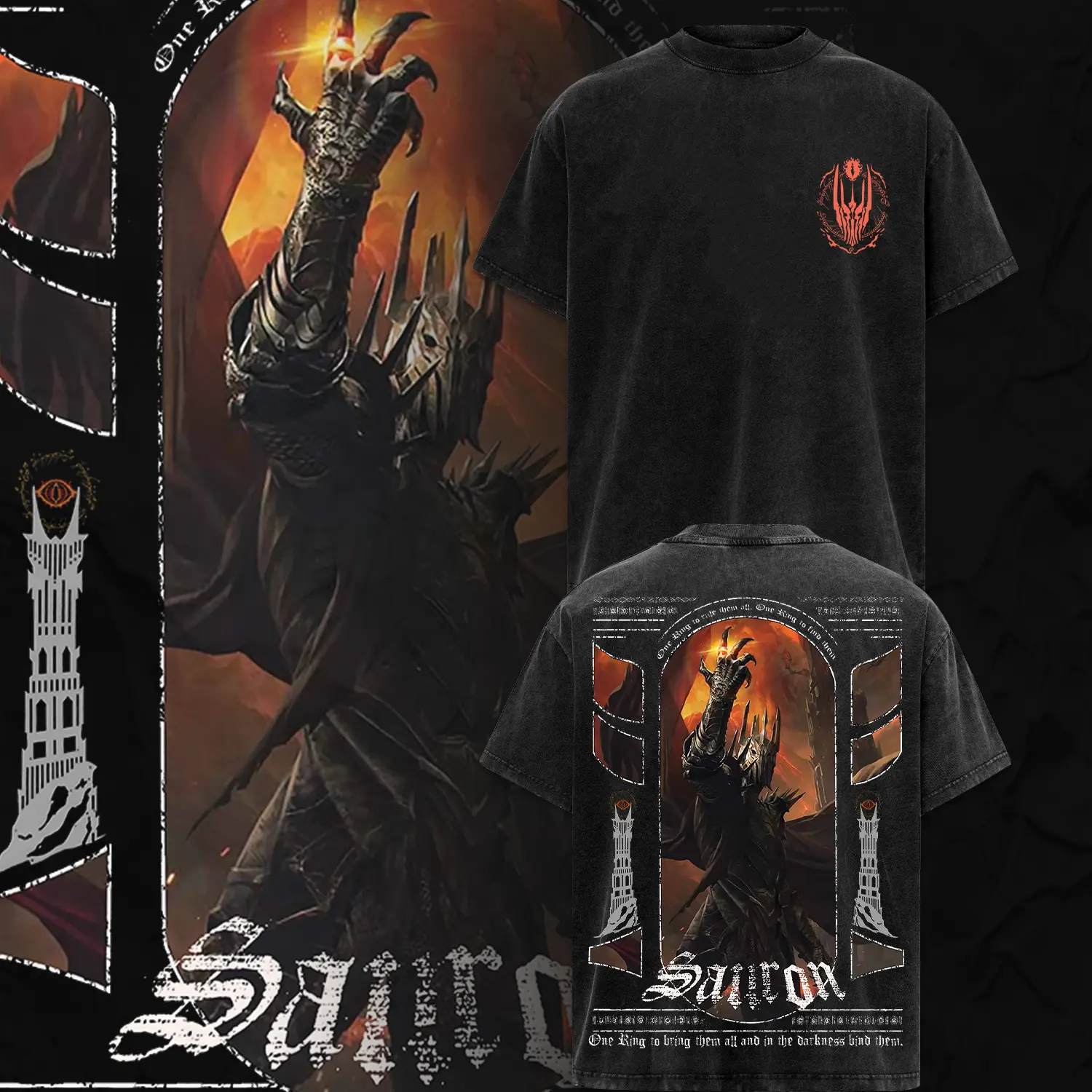 Lord Sauron - Lord Of The Rings Graphic, Epic Panther & Floral Prints, Retro Oversized Seamless Straight Fit Menswear Tee, Fashion Casual Top, Gift for Movie Fans