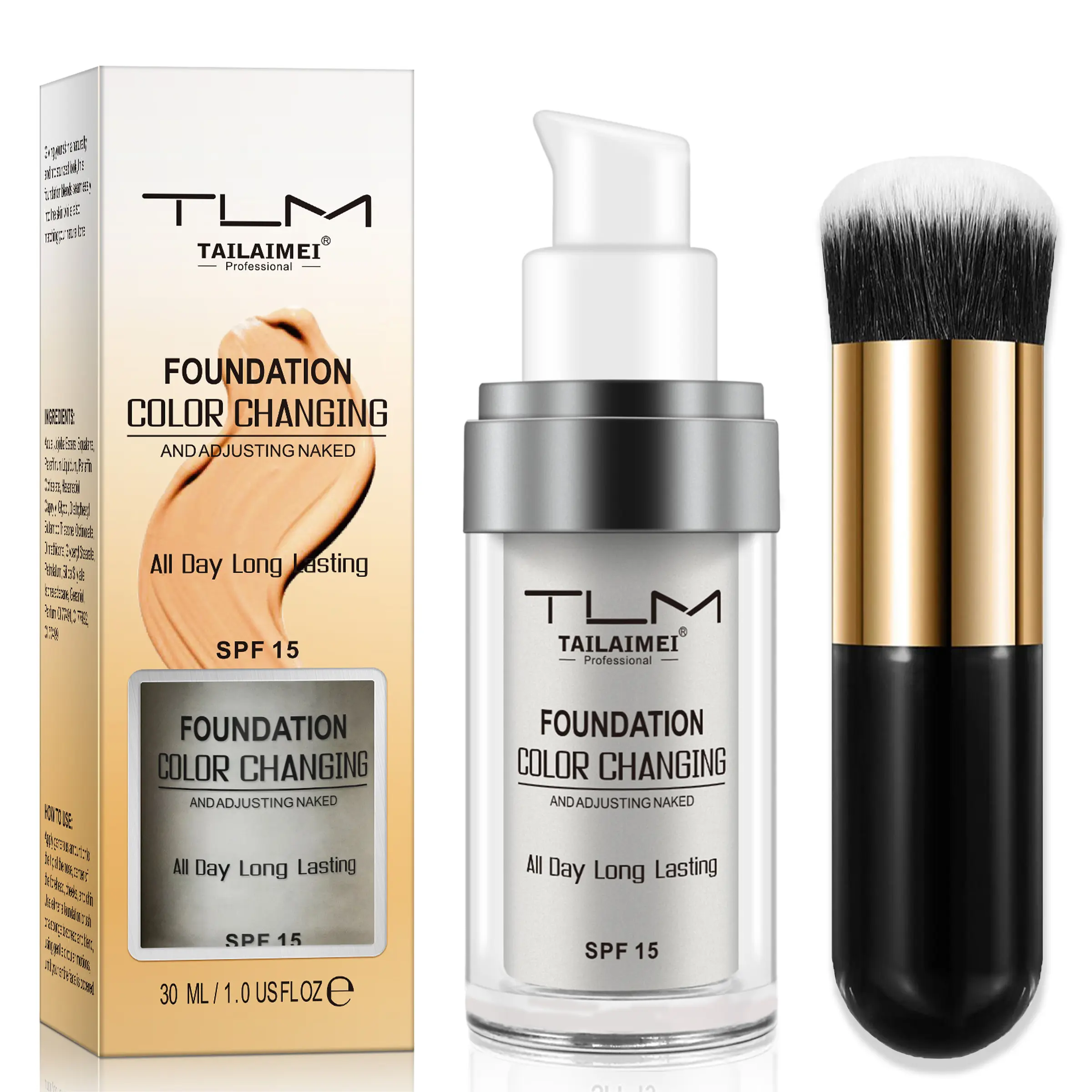 TLM Temperature Change Skin Long Wear Foundation Concealer 30ML + Makeup Brush, Waterproof Sweatproof Long-Lasting Flawless Matte Coverage, Lightweight Professional Makeup Base