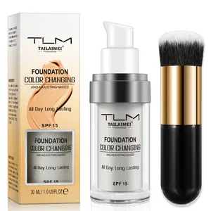 TLM Temperature Change Foundation 30ML + Makeup Brush, Waterproof Sweatproof Long-Lasting Matte Coverage, Lightweight Professional Makeup Base