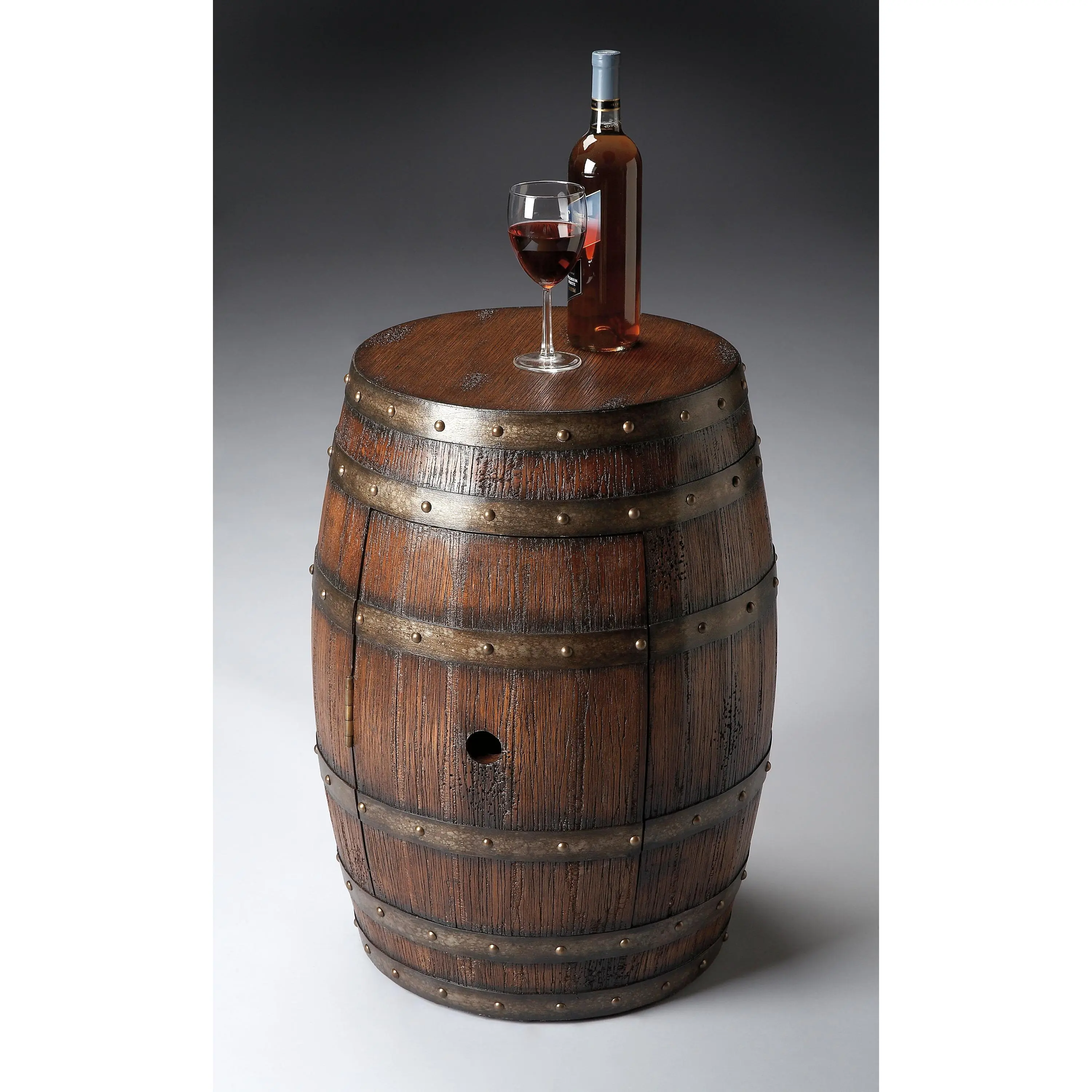 Butler Specialty Company Lovell 18 in. W Round Wood Rustic Barrel Side Table with Storage, Dark Brown