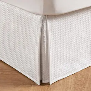MIYE Pleated Waffle Weave Bed Skirt, Tailored Dust Ruffle 12 Inch Drop Easy Fit, Machine Washable (White, Queen - 12" Drop)