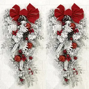 Set of Christmas Hanging Decorations Ornaments Decor, Artificial Winter Ball Wreaths, Indoor Window & Porch Holiday Wall Decor, Party Supplies (2 Pieces)