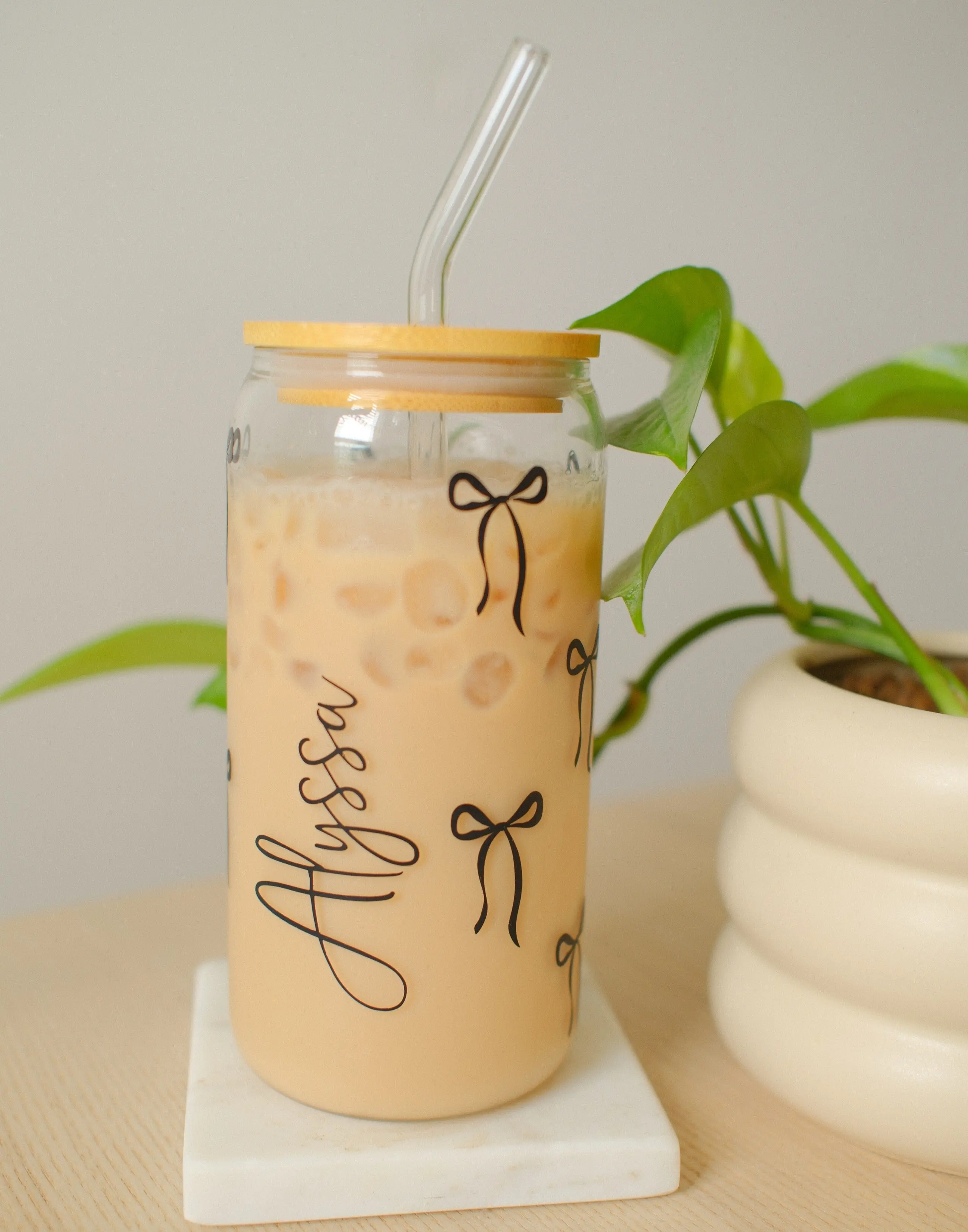 Custom Name Black Bow Glass Cup