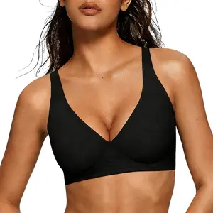 Jelly Wireless Womens Comfortable Wireless Bras Bralettes Seamless Tshirts Bras Deep V Everyday Bras jelly bras Slight-Push Up  Womenswear