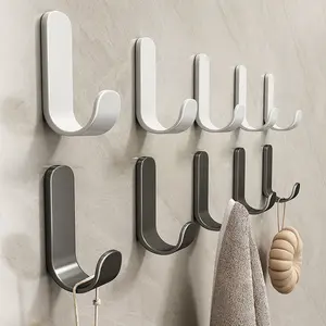 Modern Heavy Duty Wall Hooks Minimalist J-Shaped Coat Hooks for Hanging Towels Clothes Bags Hats Keys Entryway Bedroom Bathroom Organization Self Adhesive Door Storage Accessories