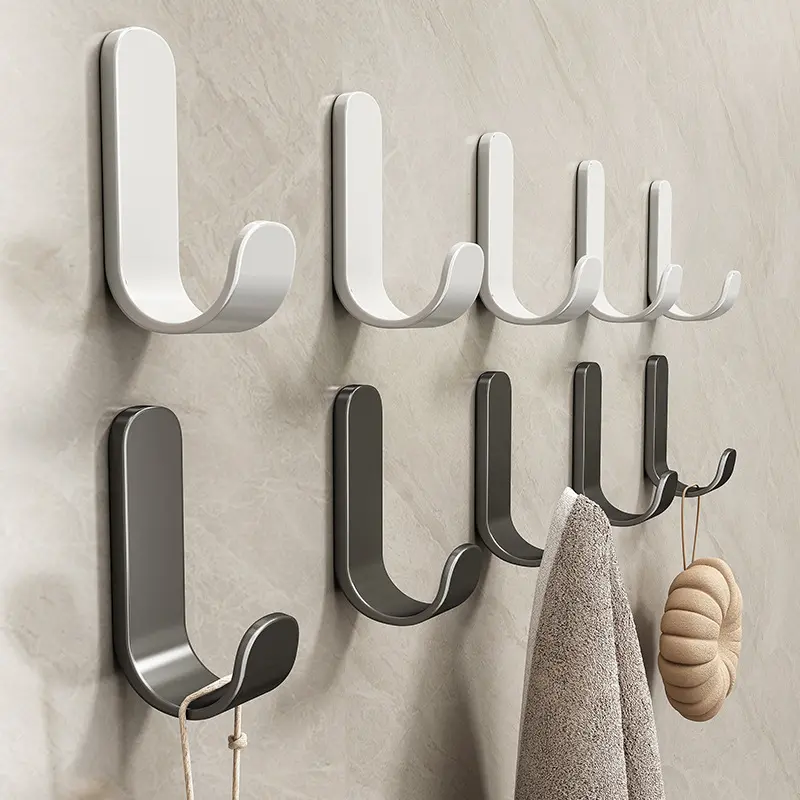 Space Saving J Shaped Adhesive Wall Hooks Heavy Duty No Drill Hanger For RV Camper Tiny Home Organization Renter Friendly Bathroom Towel Robe Hook Waterproof Aesthetic Room Decor Matte Black White Minimalist Coat Key Holder