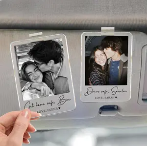 Personalized Couple Photo Car Visor Clip - Custom Valentine’s Gift For Him, Drive Safe I Love You, Boyfriend Husband Gift