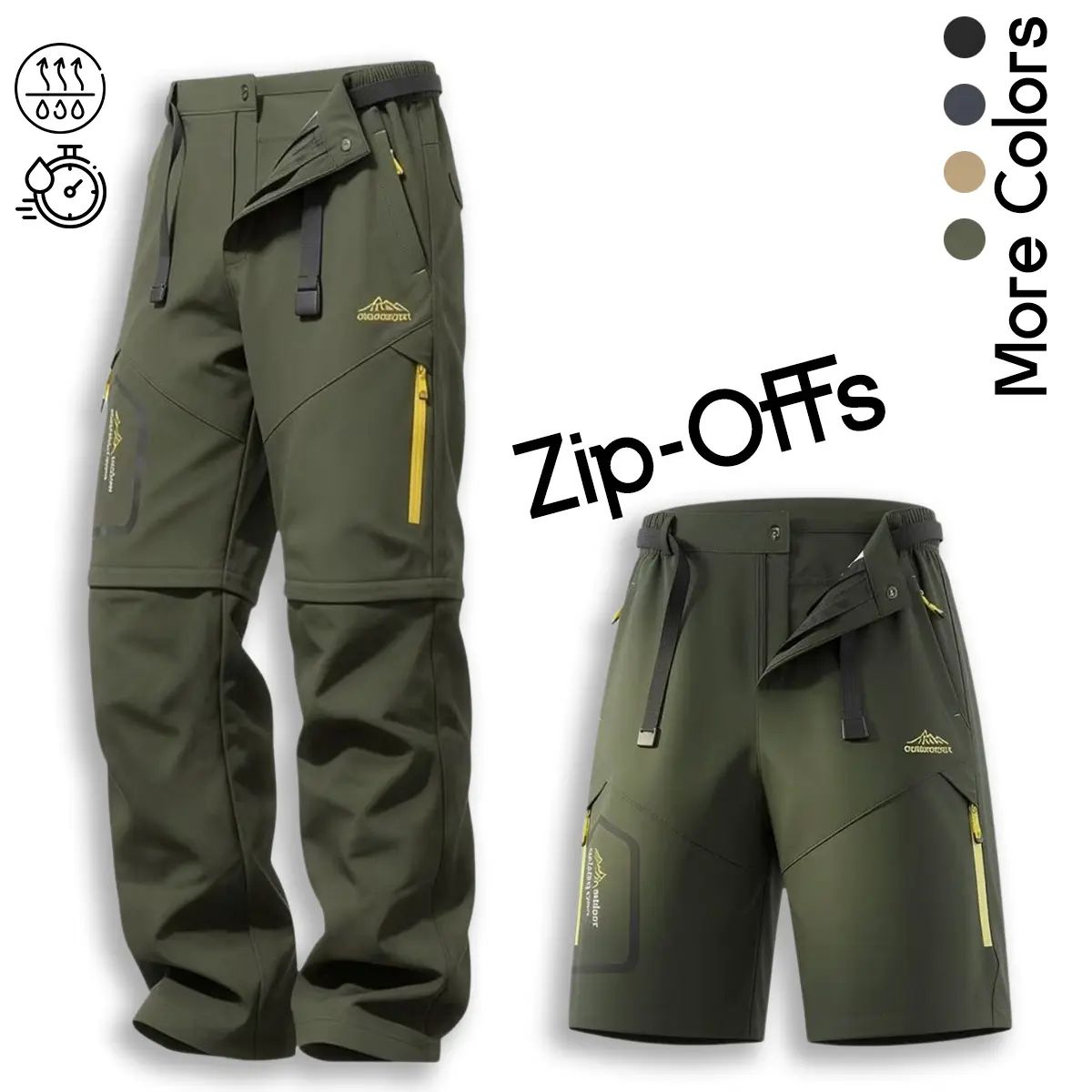 2-in-1 Zip-Off Hiking Pants for Men, Quick-Dry Lightweight Outdoor Cargo Pants, Breathable Versatile Trousers for Camping and Trekking with Zipper Pockets