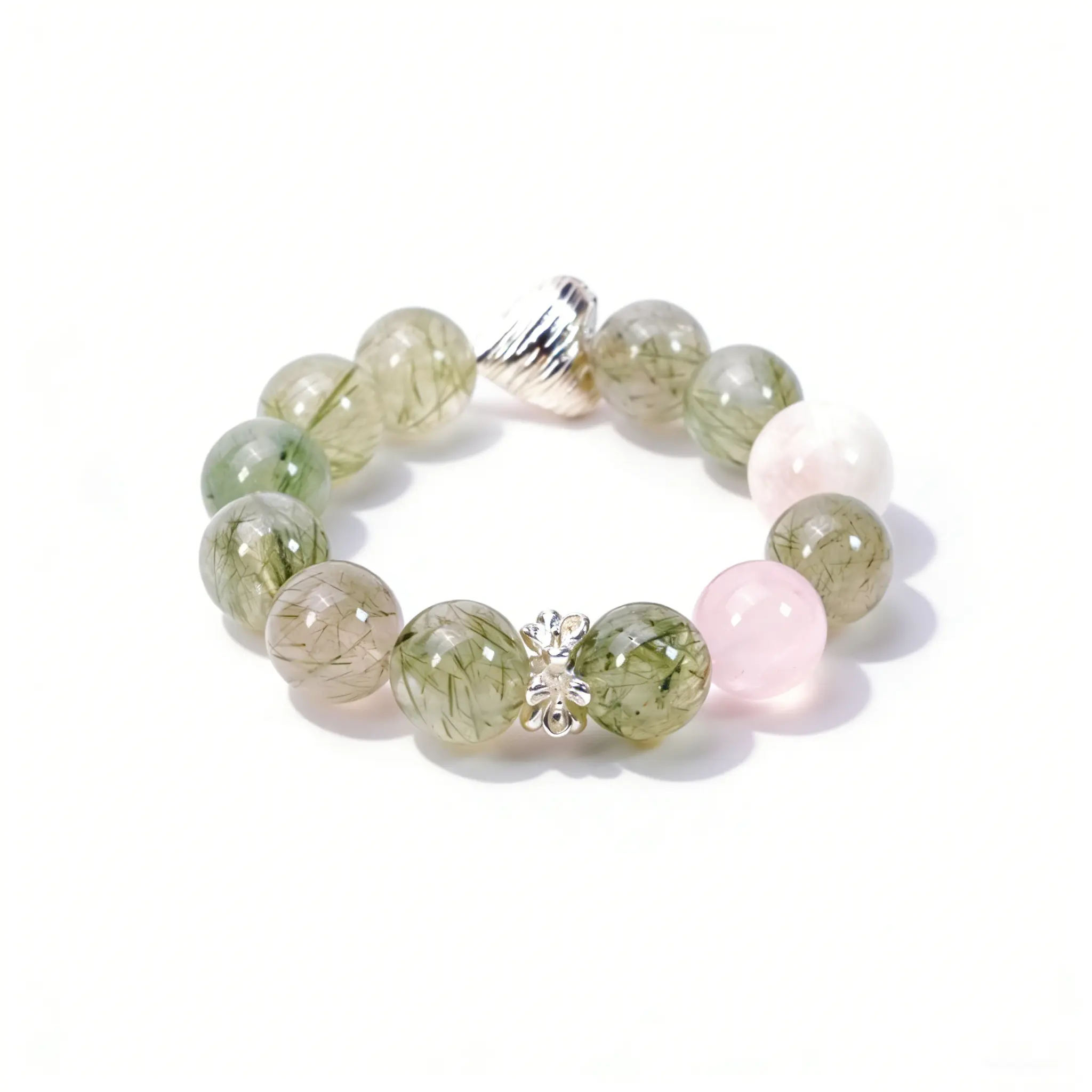 16mm Natural Green Rutilated Quartz Clear Crystal with Green Needles Bracelet – 1 Count – Wealth & Growth Crystal Jewelry