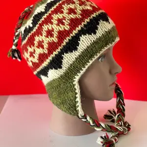 Handknit Himalayan/Sherpa Cap/Beanie, 100% Nepal wool, Ski/Tracker wool Cap, Soft fleece lined, ADULT(Regular) Male/Female, One size, Tuque